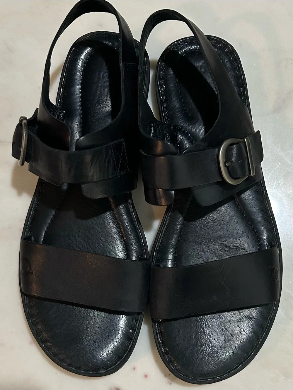 Born Selway Black Leather Comfort Footbed Sandals Opanka Buckle Women’s Size 10